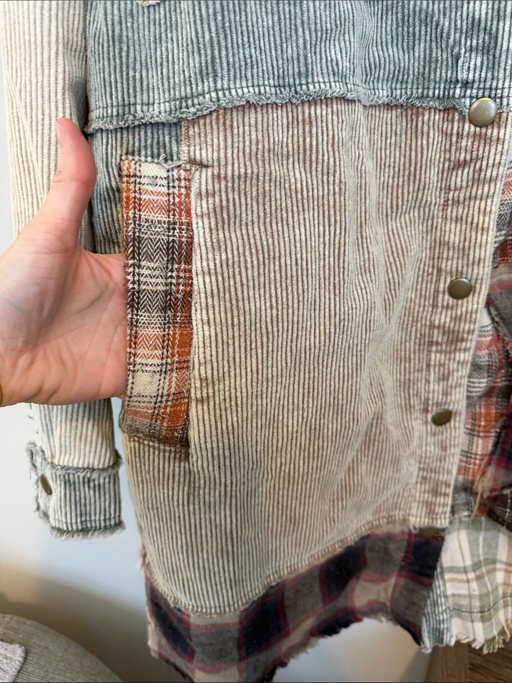 Oli & Hali Patchwork Plaid & Corduroy Long Jacket - Multi - Picture 8 of 16
